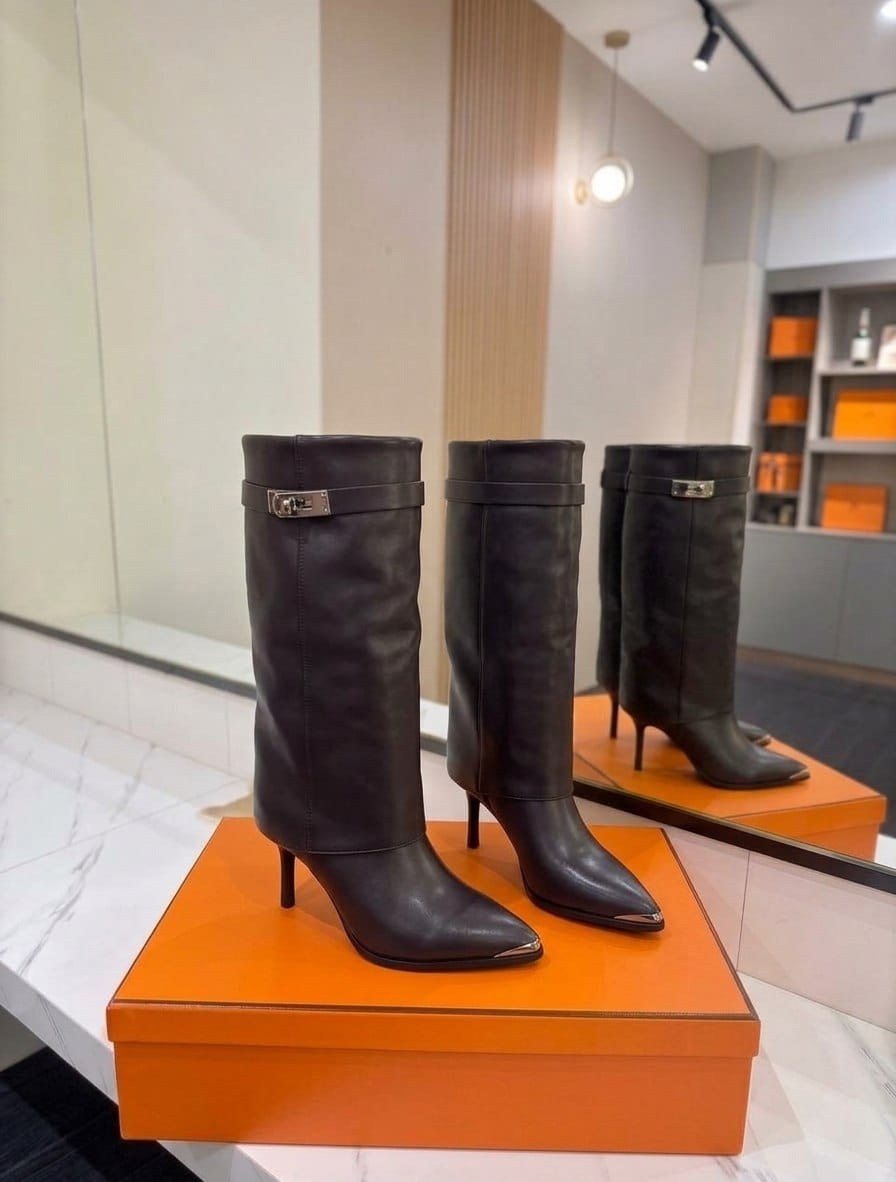 сапоги эрмес,сапоги hermes,сапоги женские,сапоги,женские кожаные сапоги hermes чёрного цвета