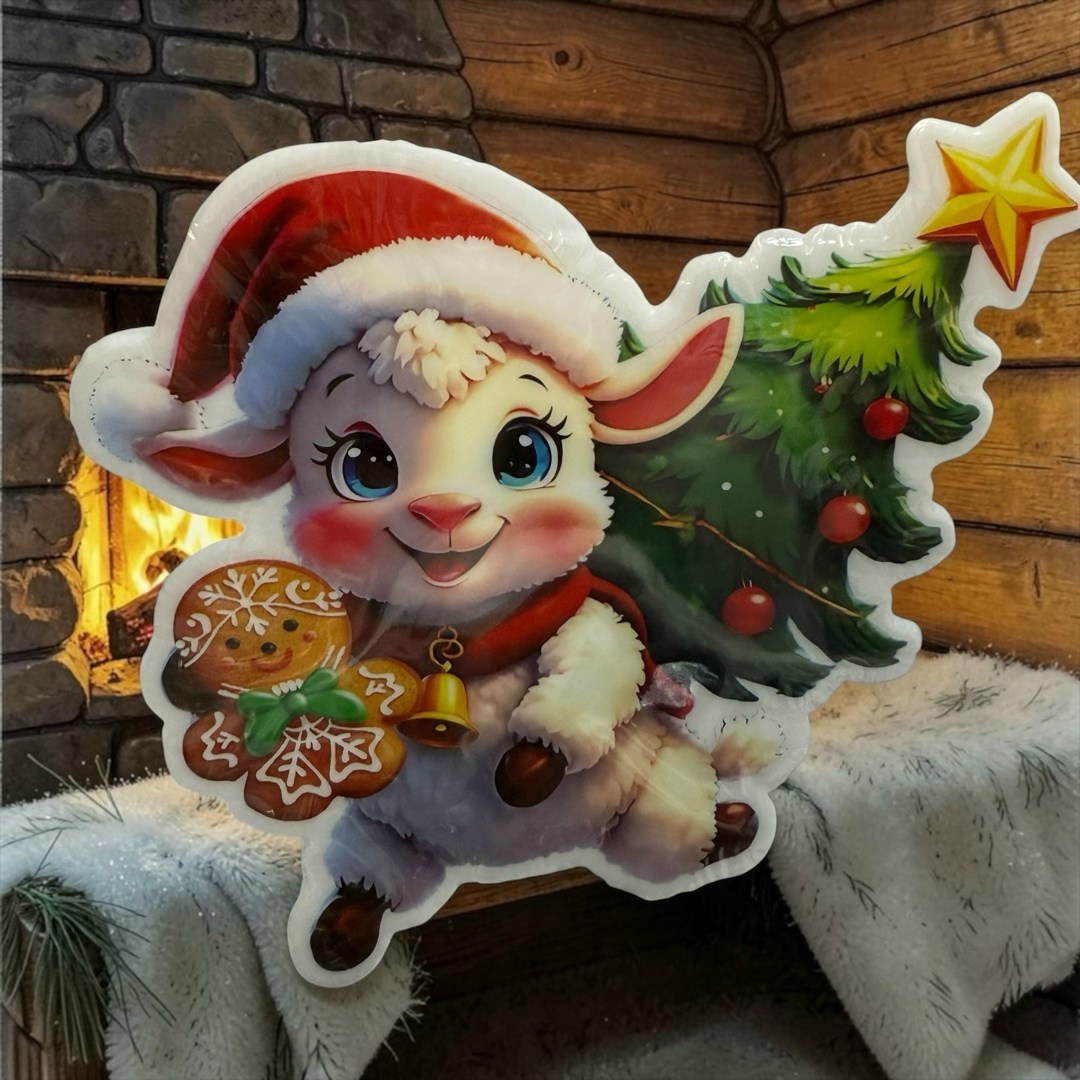 новогодние плакаты,сани с оленями,новогодние открытка,с нового года,новогодняя овечка