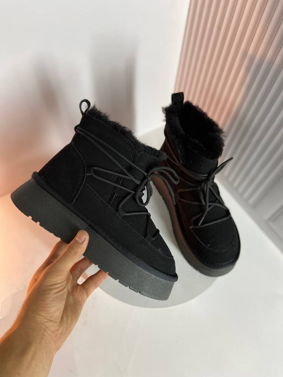 ,зимние ботинки inuikii classic low platform черный,угги замш,угги женские, женская