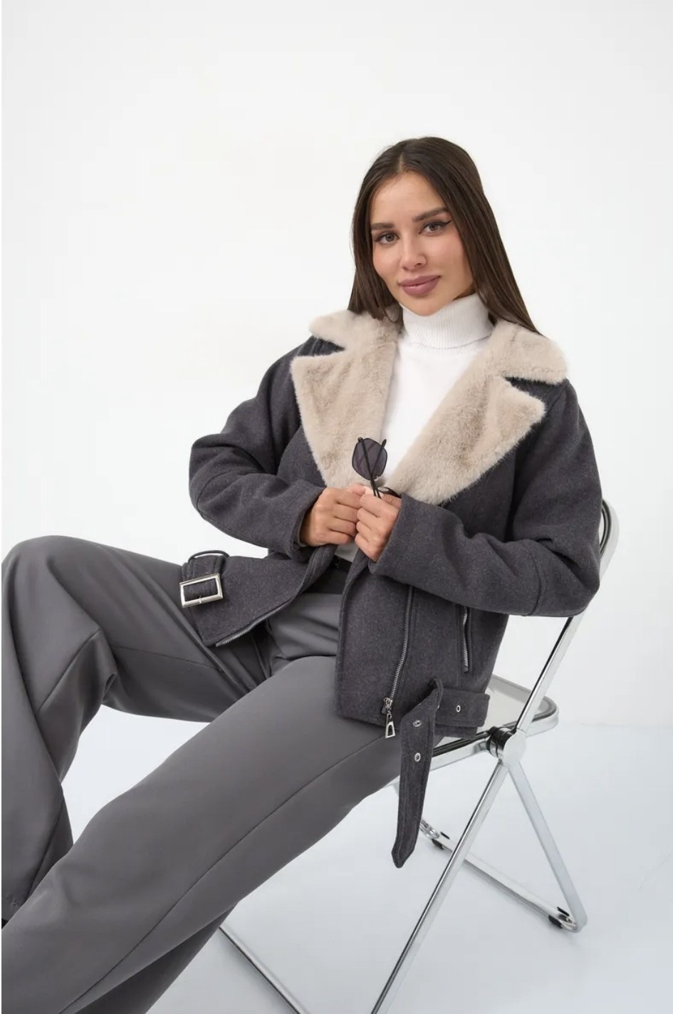 дубленка авиатор женская зима 2025 monywear,дубленка женская,куртка оверсайз,дубленка,дубленка серая