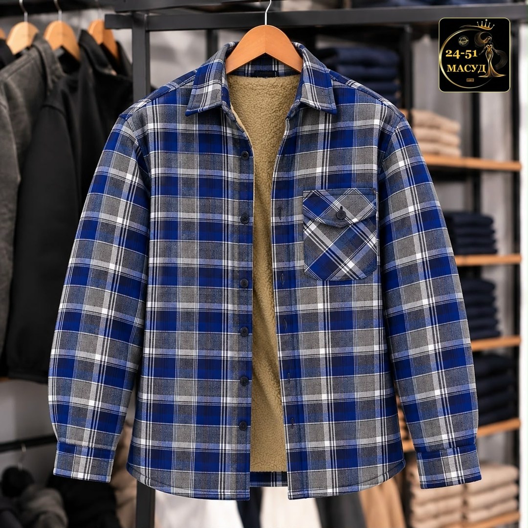 рубашка в клетку теплая h&h fashion,теплая рубашка,рубашка теплая на флисе,мужская клетчатая рубашка,флисовая рубашка