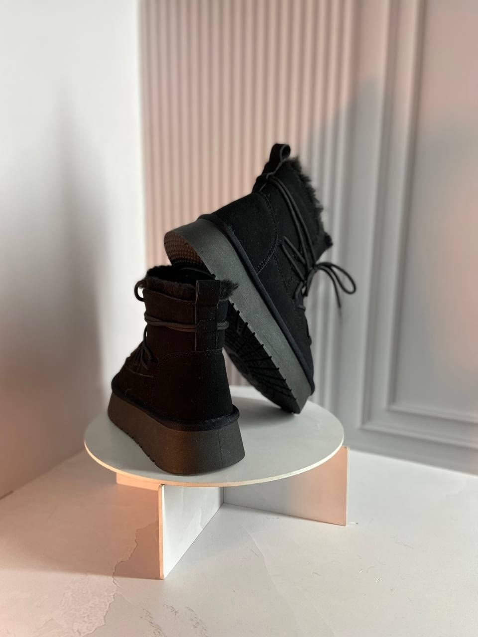 ,зимние ботинки inuikii classic low platform черный,угги замш,угги женские, женская