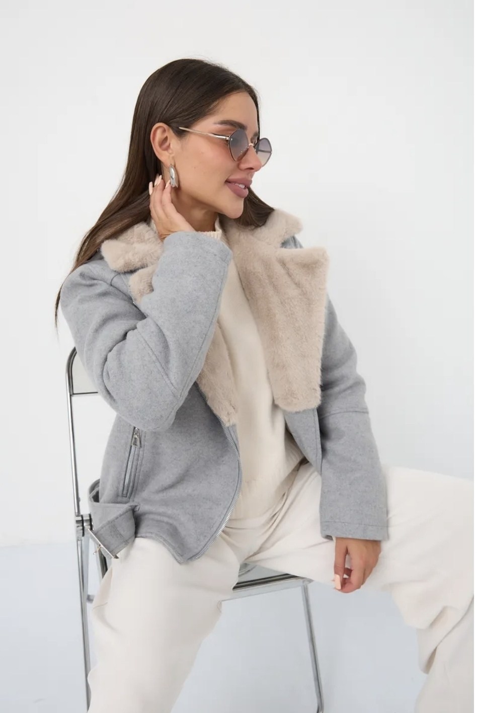 дубленка авиатор женская зима 2025 monywear,дубленка женская,куртка оверсайз,дубленка,дубленка серая