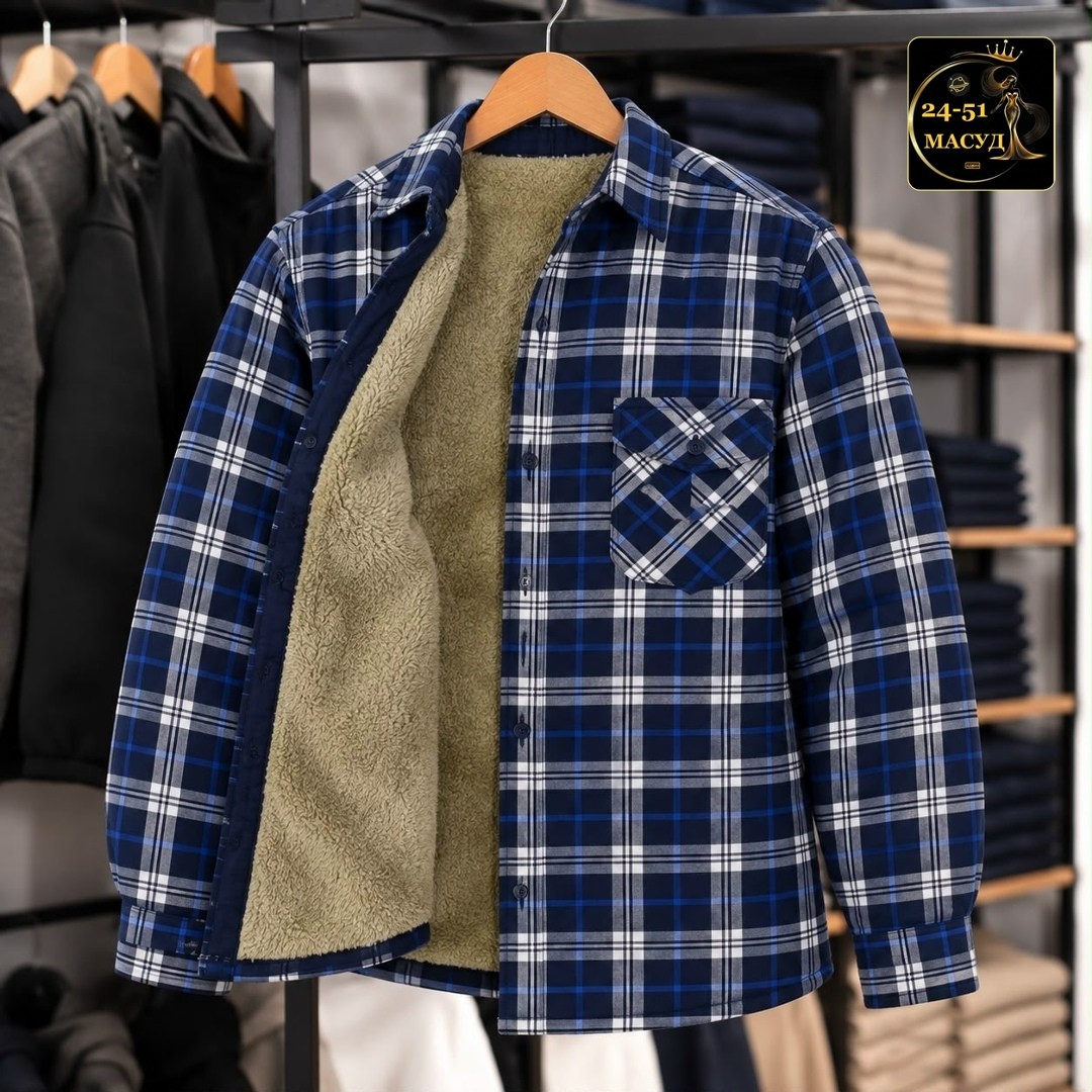 рубашка в клетку теплая h&h fashion,теплая рубашка,рубашка теплая на флисе,мужская клетчатая рубашка,флисовая рубашка