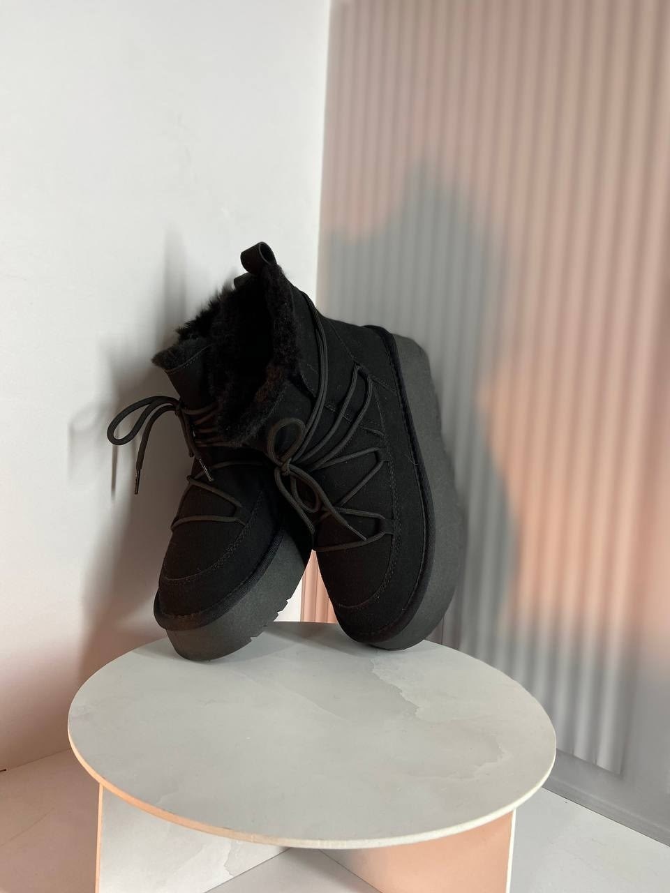 ,зимние ботинки inuikii classic low platform черный,угги замш,угги женские, женская