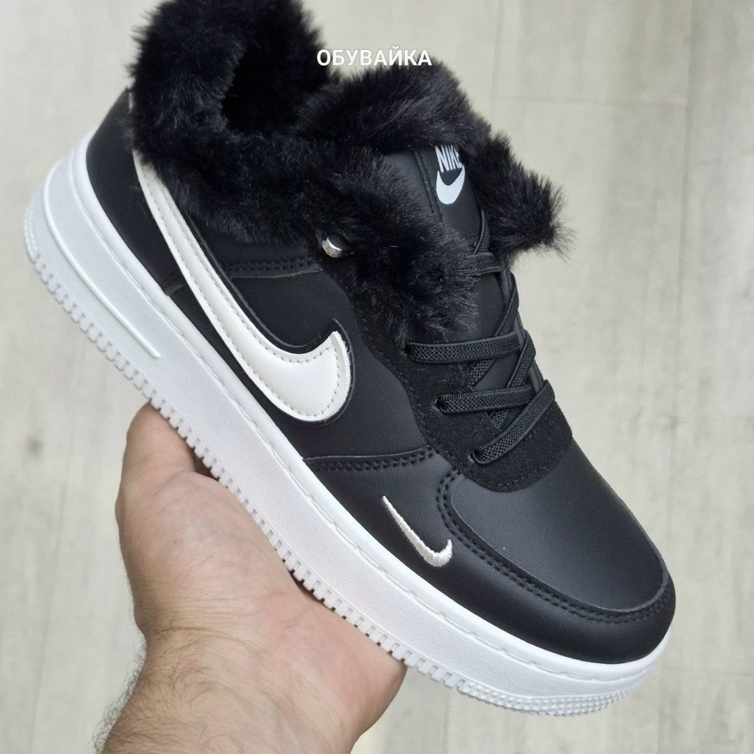 кроссовки зимние nike air force 1,кроссовки nike air force 1 low a100590 all black зимние с мехом,зимние кроссовки nike air force 1 low,зимние кроссовки на меху черного цвета nike air force 1 low blac