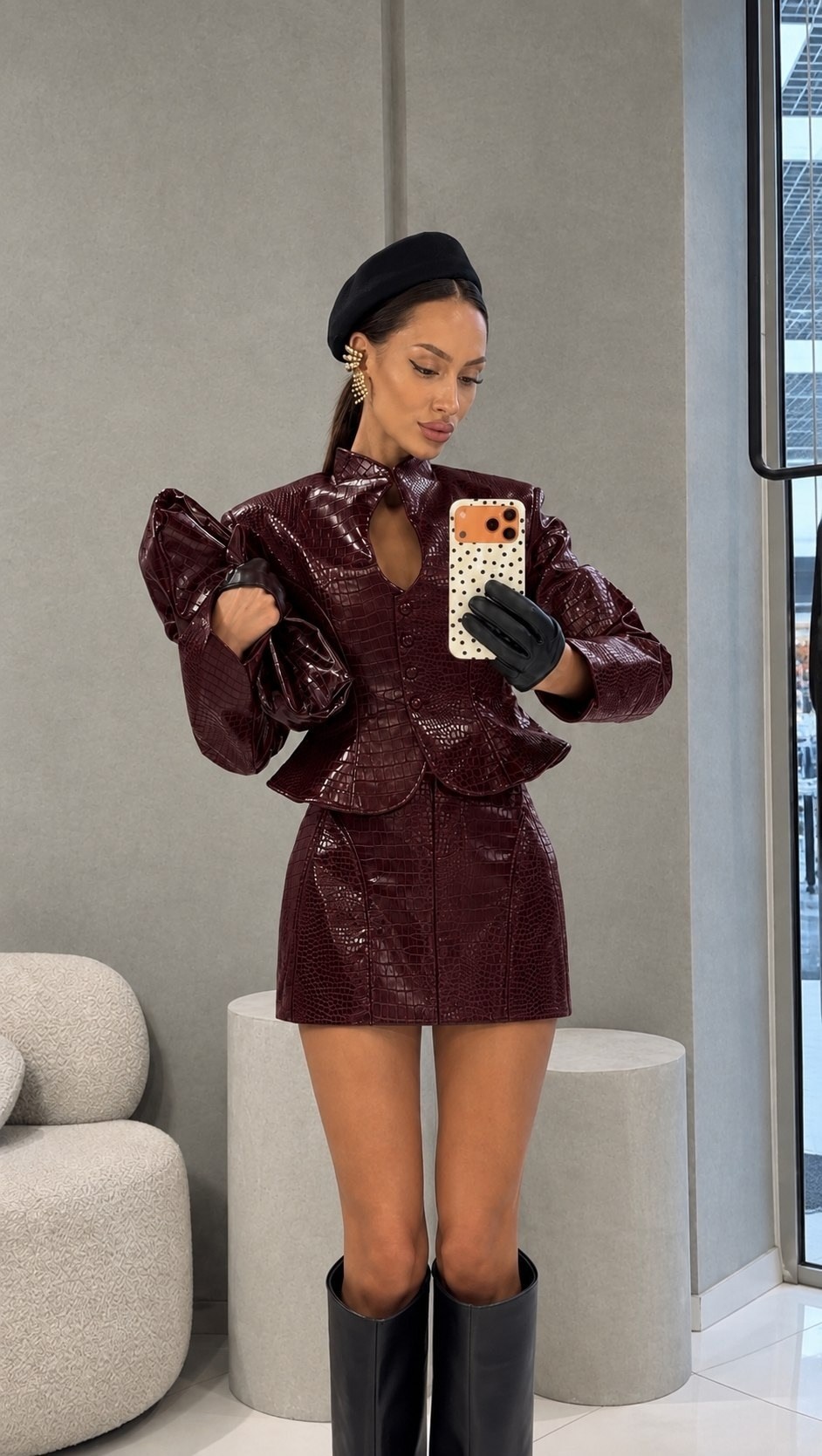 кожаный костюм с юбкой,кожаная куртка,костюм miu miu,miu miu женский костюм двойка