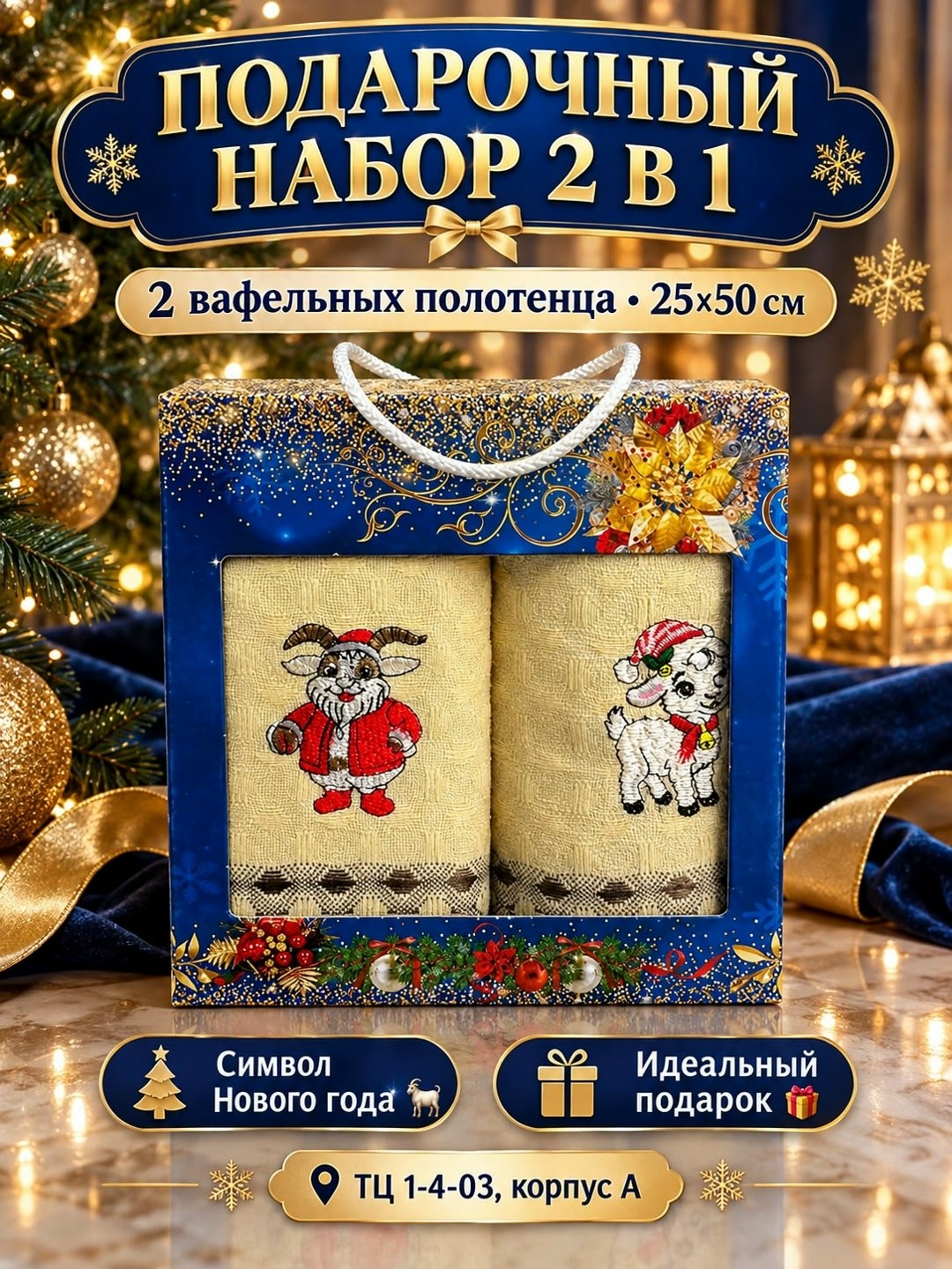 набор кухонных полотенец 2 шт 25*50 в подарочной коробке,новогодний подарочный набор полотенец для кухни из двух штук 52*28,подарочный набор новогодних полотенец,полотенце кухонное набор полотенец 2 ш