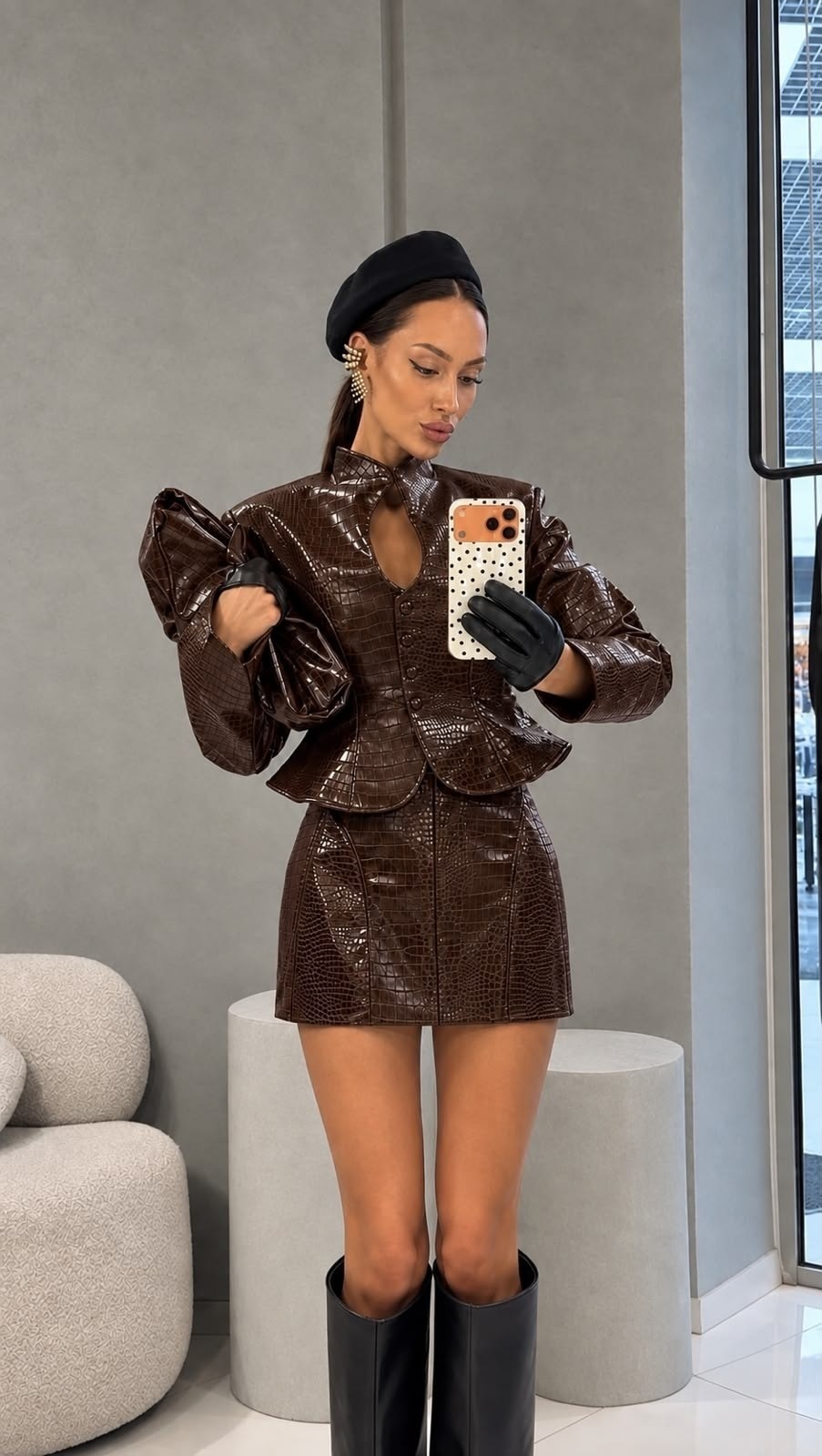 кожаный костюм с юбкой,кожаная куртка,костюм miu miu,miu miu женский костюм двойка