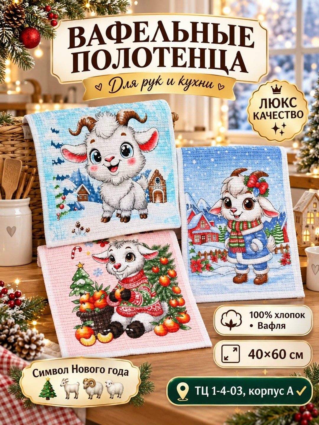 полотенца новогодние,полотенца вафельные,набор вафельные полотенца,полотенца кухонные новогодние,набор новогодних полотенец