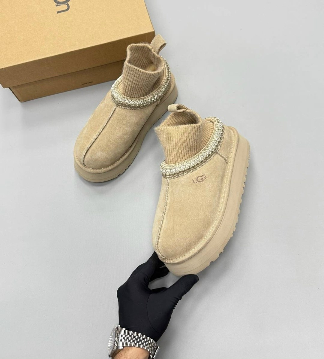 зимние угги ugg tazzette с трикотажной вставкой,женские угги,угги женские ugg,,угги зимние на платформе