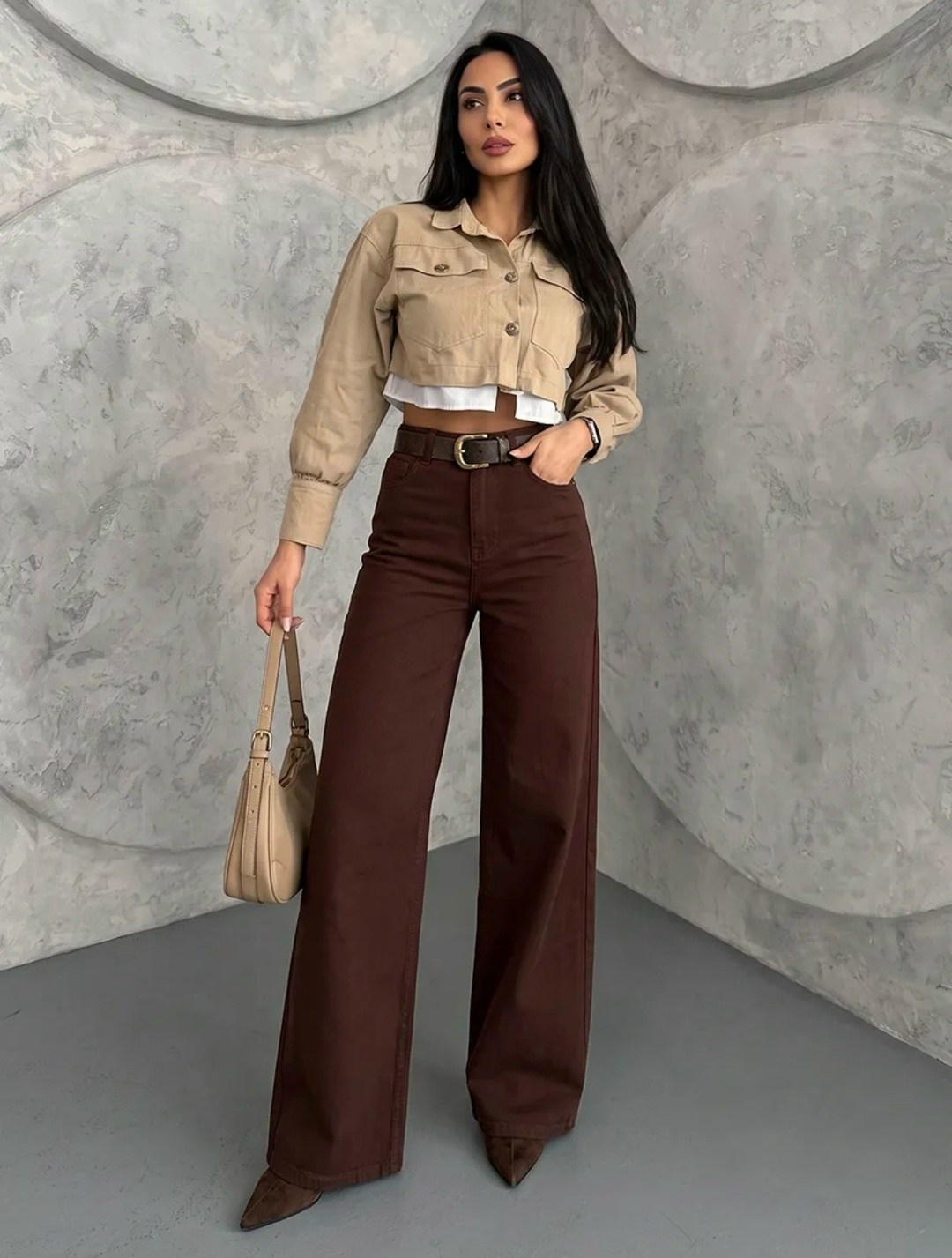 модные брюки,джинсы женский look of young коричневый палаццо,брюки джинсы,джинсы широкие,джинсы женские широкие