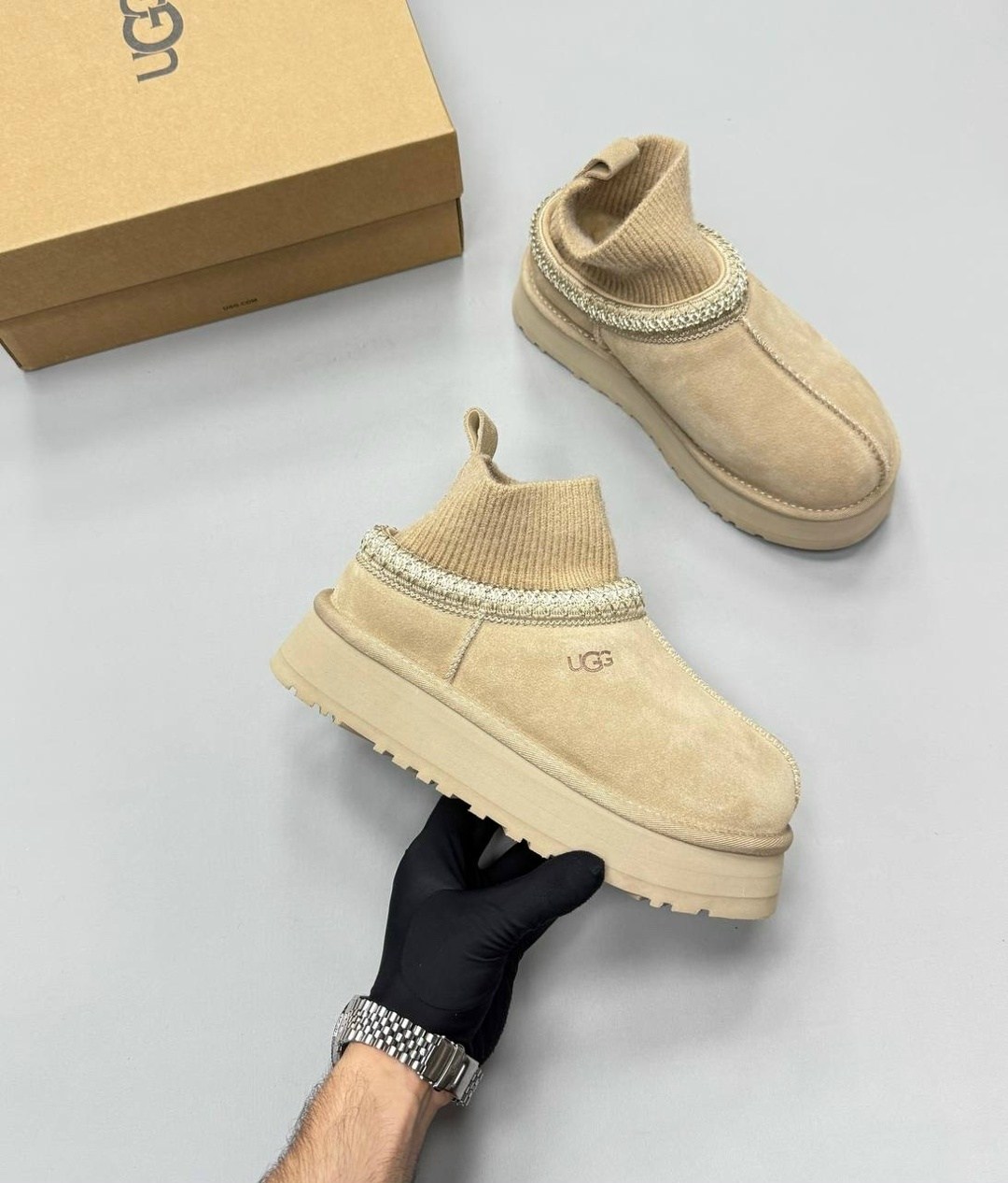 зимние угги ugg tazzette с трикотажной вставкой,женские угги,угги женские ugg,,угги зимние на платформе
