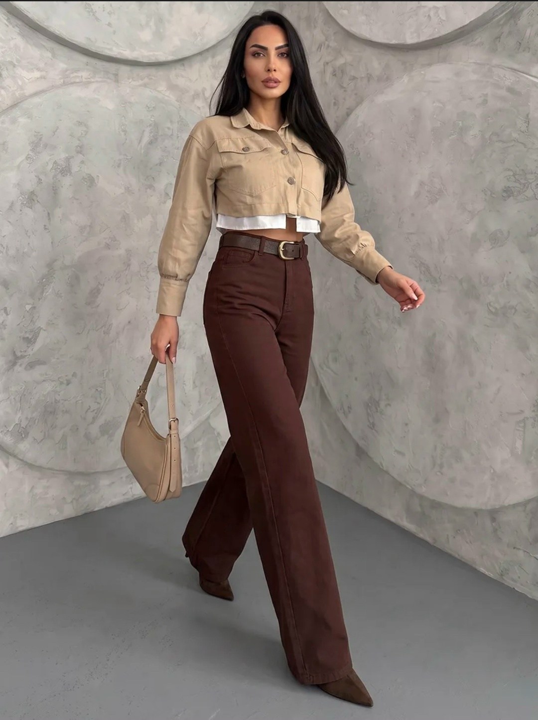 модные брюки,джинсы женский look of young коричневый палаццо,брюки джинсы,джинсы широкие,джинсы женские широкие