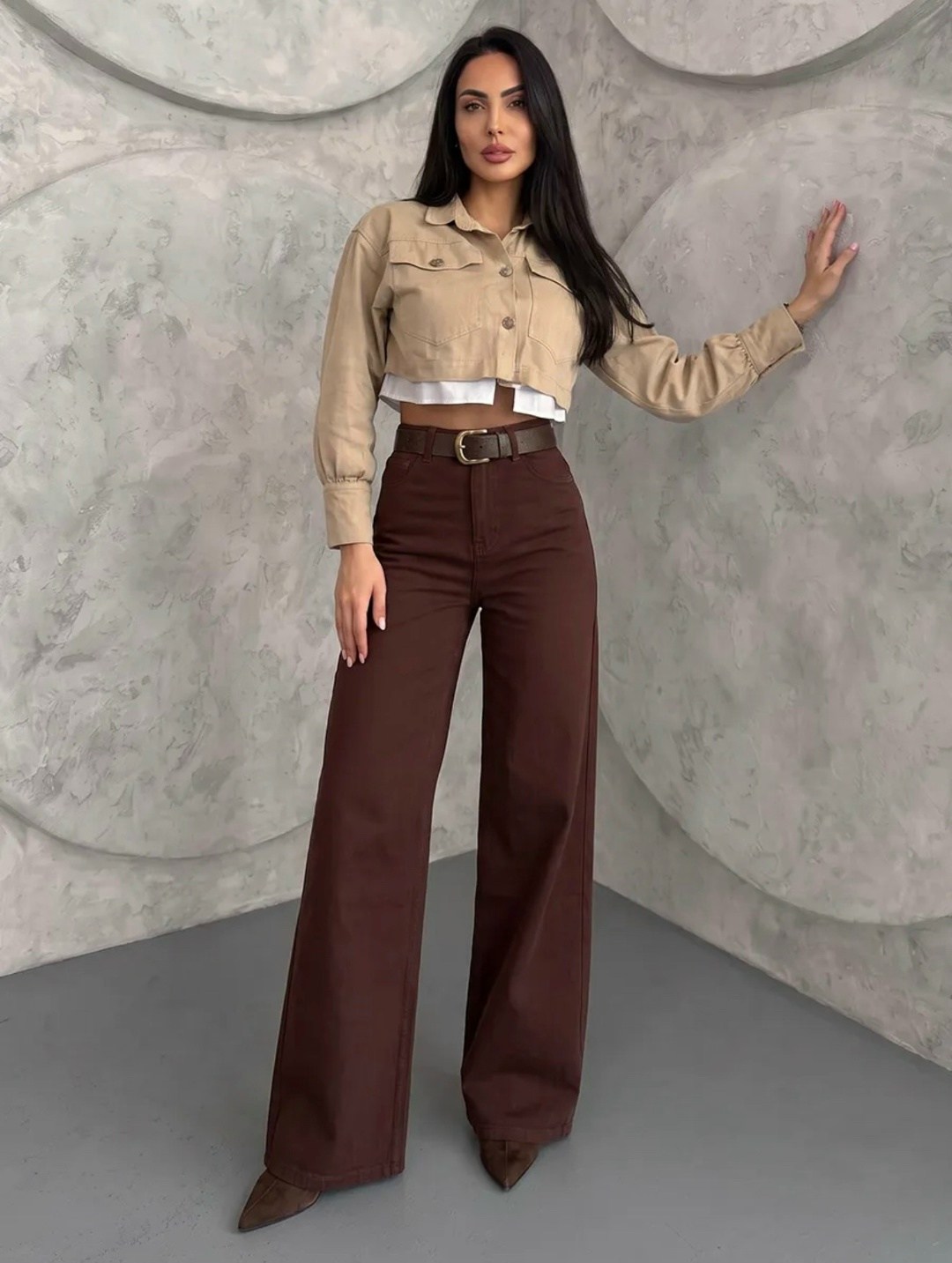модные брюки,джинсы женский look of young коричневый палаццо,брюки джинсы,джинсы широкие,джинсы женские широкие