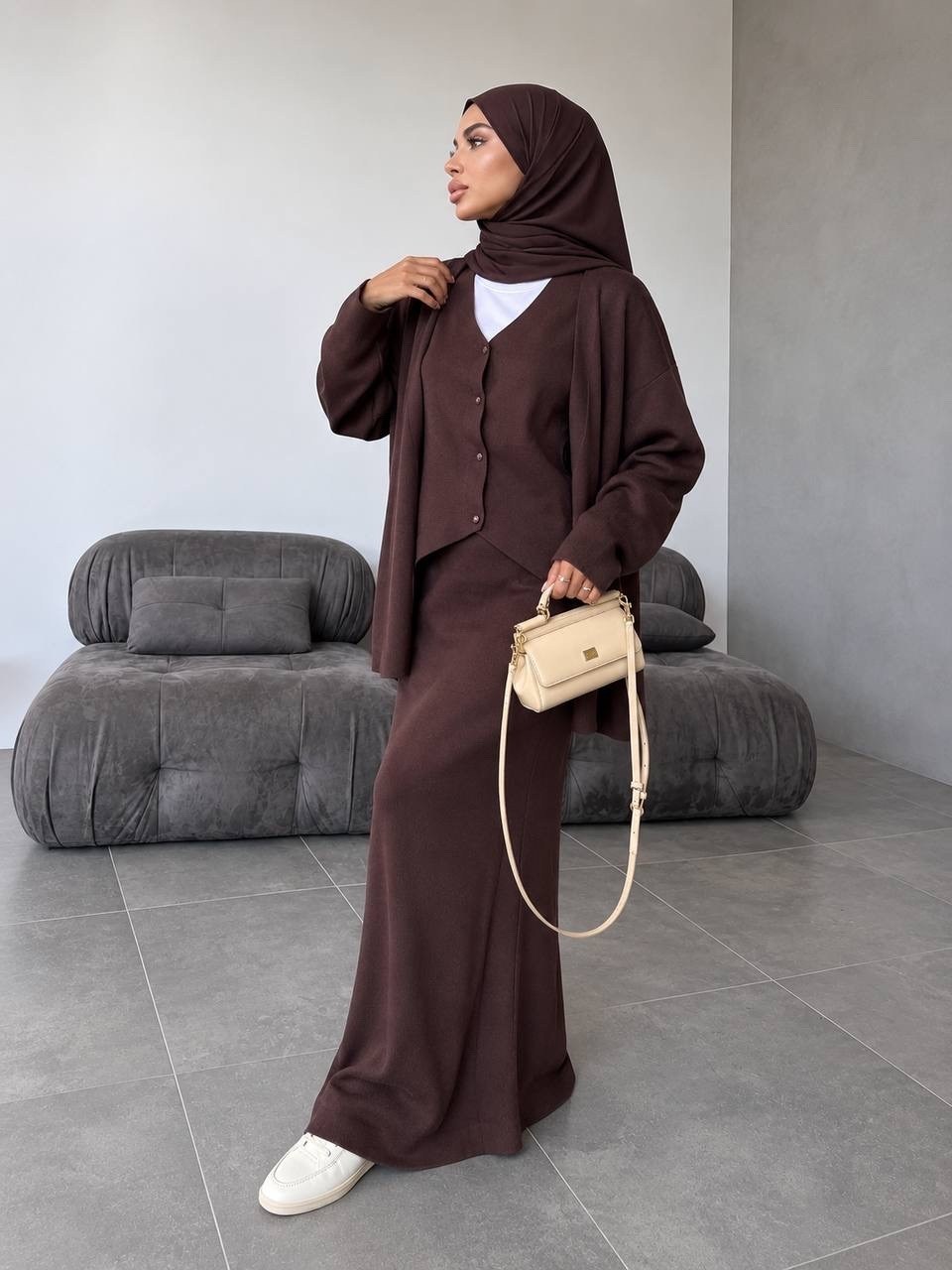 мусульманский костюм двойка кофта с макси юбкой mirmuslim,мусульманская платья,мусульманский костюм двойка кофта с макси юбкой,мусульманская одежда,костюм женский