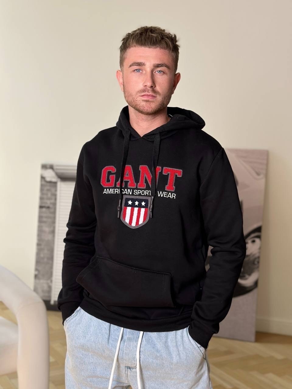 толстовка gant,мужские толстовки gant,мужская толстовка gant men's shield pullover hoodie black,gant black hoodie,худи гант