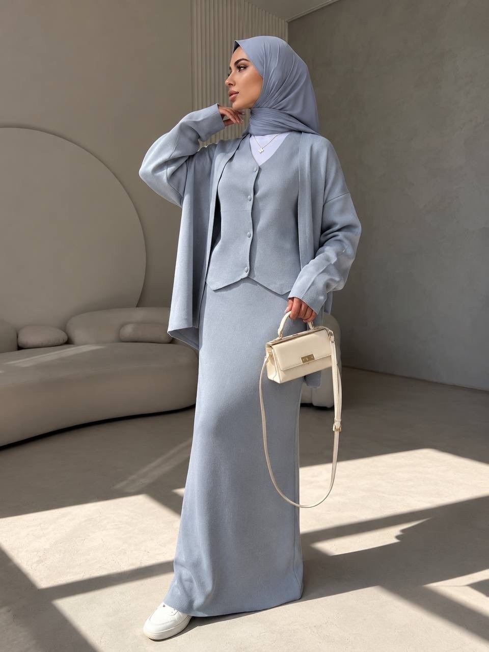 мусульманский костюм двойка кофта с макси юбкой mirmuslim,мусульманская платья,мусульманский костюм двойка кофта с макси юбкой,мусульманская одежда,костюм женский
