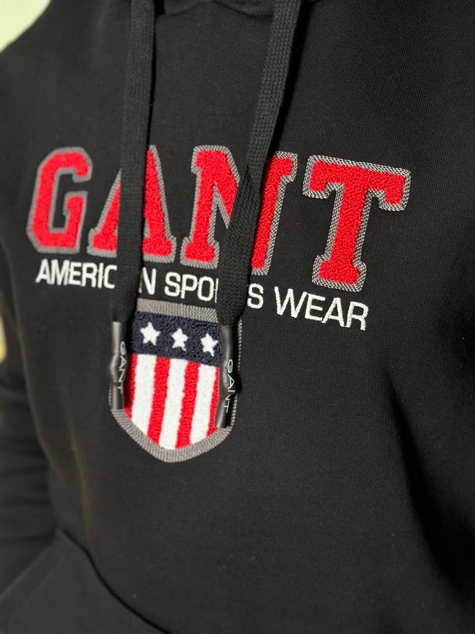 толстовка gant,мужские толстовки gant,мужская толстовка gant men's shield pullover hoodie black,gant black hoodie,худи гант