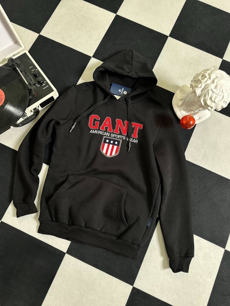 толстовка gant,мужские толстовки gant,мужская толстовка gant men's shield pullover hoodie black,gant black hoodie,худи гант