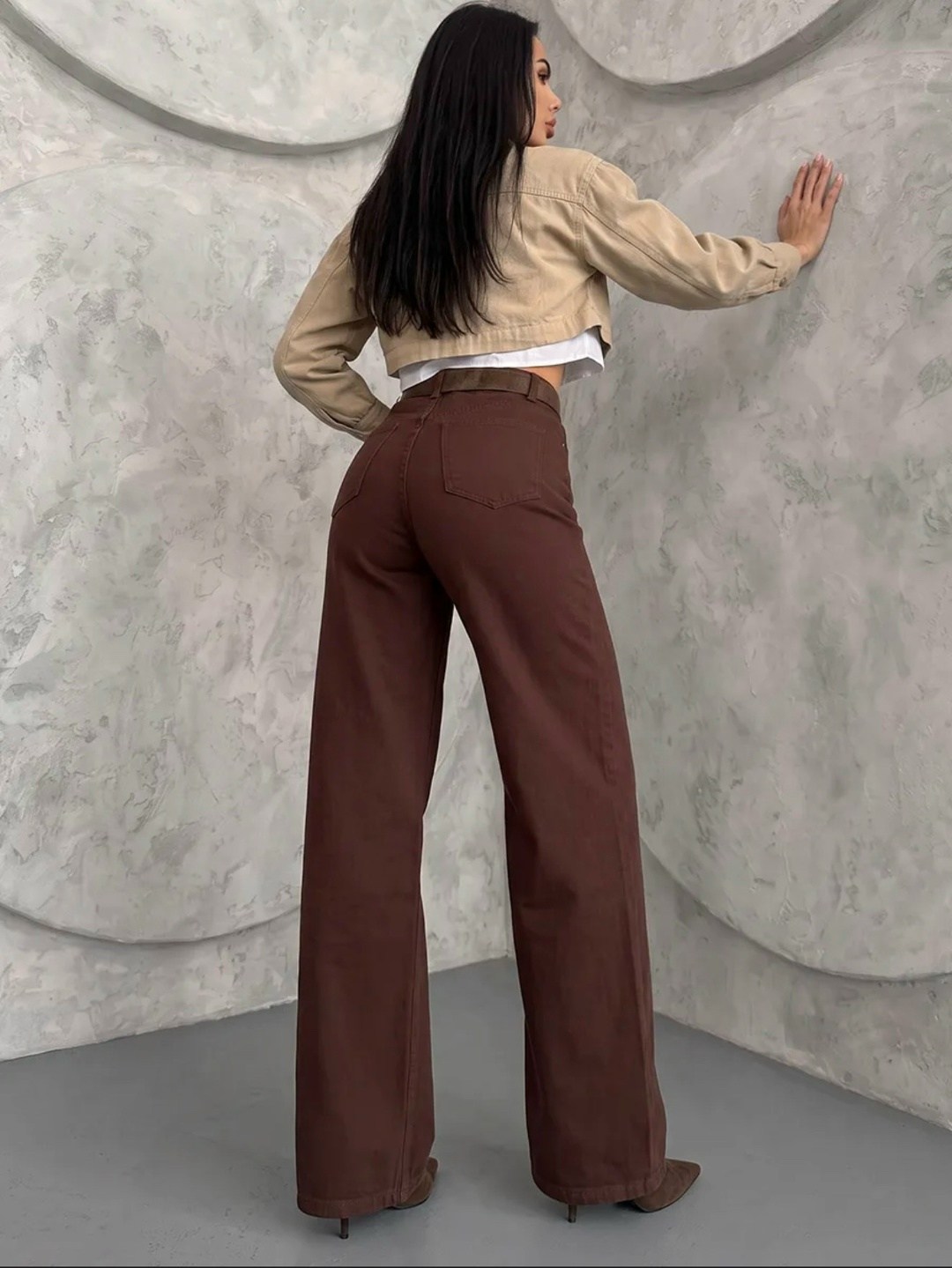 модные брюки,джинсы женский look of young коричневый палаццо,брюки джинсы,джинсы широкие,джинсы женские широкие