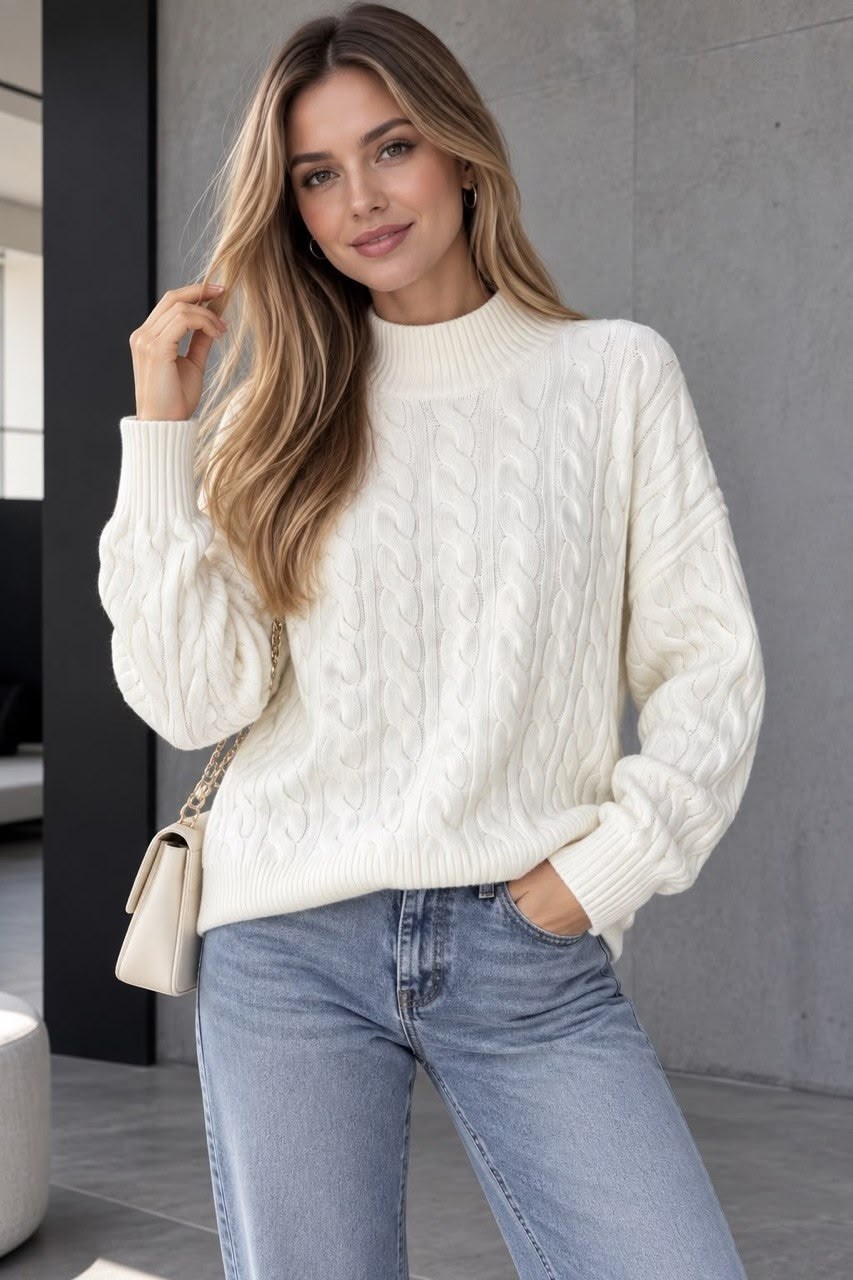 вязаные свитера,свитер,cable knit turtleneck drop shoulder sweater,свитер с косами,свитер хаки