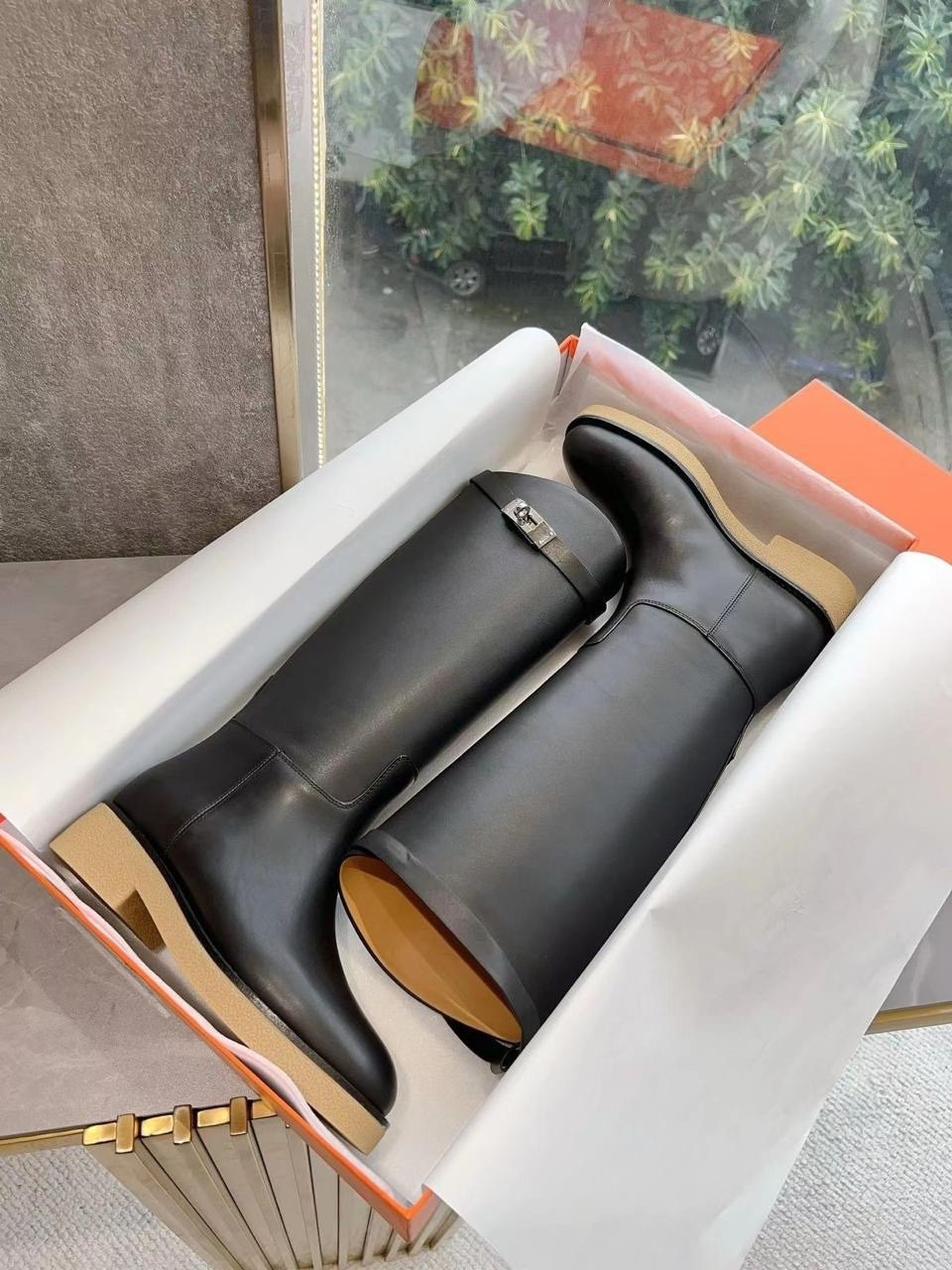 сапоги hermes,сапоги эрмес,женские кожаные сапоги hermes коричневые с пряжкой,hermes женские кожаные сапоги premium brown,сапоги женские коричневые