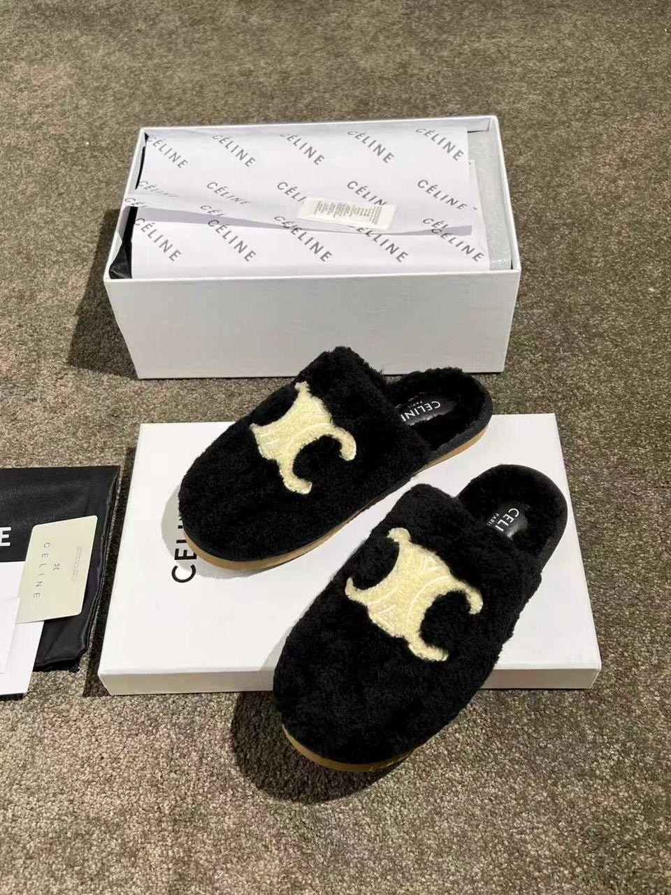 тапочки celine,тапочки женские,,меховые тапочки,тапки