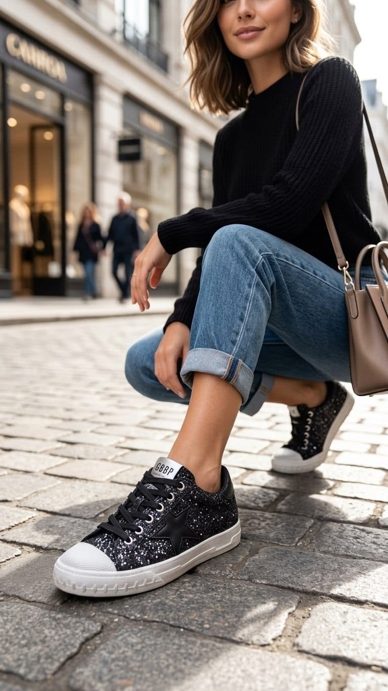 golden goose кеды super-star с кристаллами черный,,golden goose black glitter sneakers,golden goose ssense exclusive black glitter superstar sneakers,голден гус кеды черные