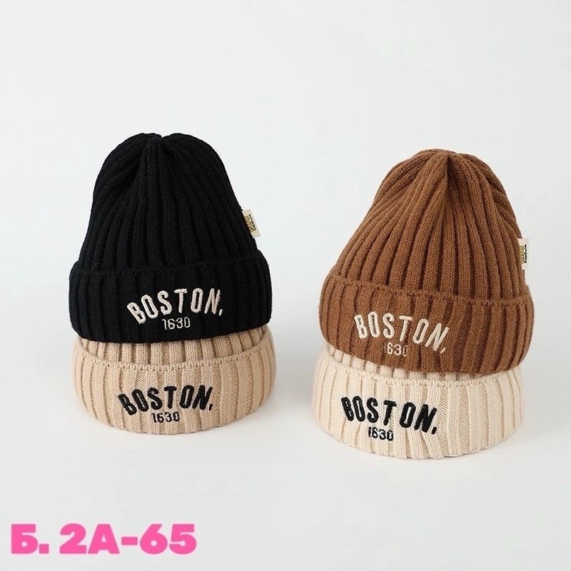 шапка детская boston 1630 бежевая,детская шапка бини,детская вязаная шапка с бостонскими надписями,бостонские буквы зимние теплые вязаные шапки для детей,шапка бини