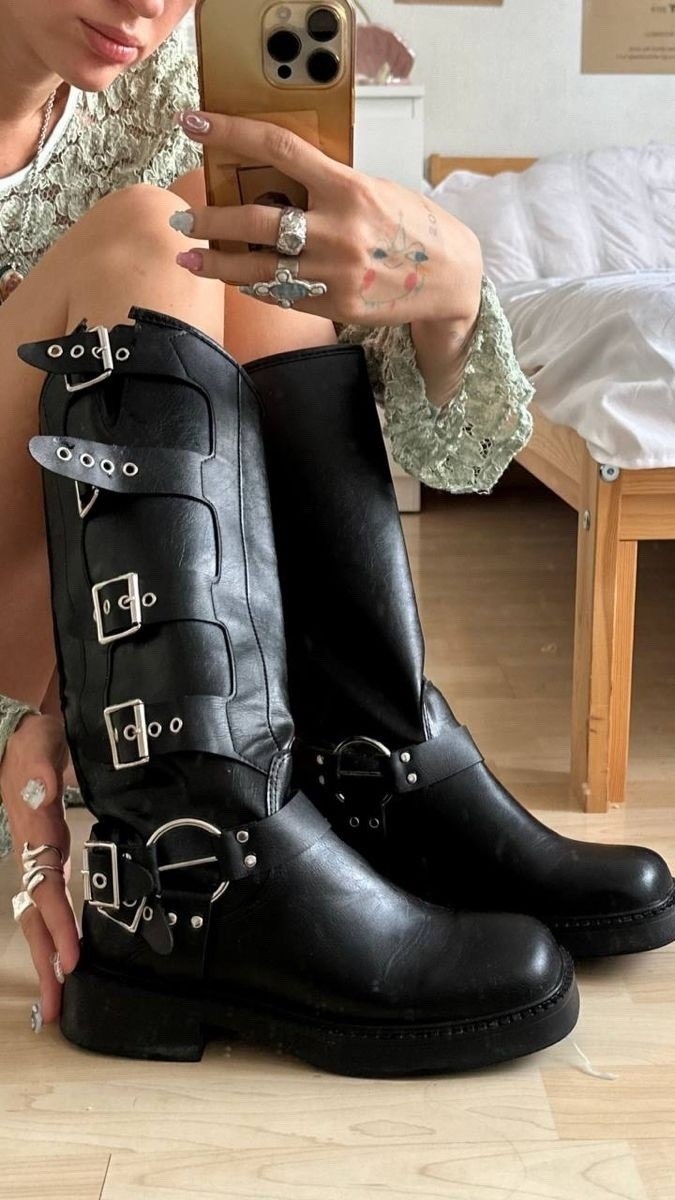 ,боевые кожаные сапоги steve madden черный,biker boots,байкерские сапоги,женские сапоги