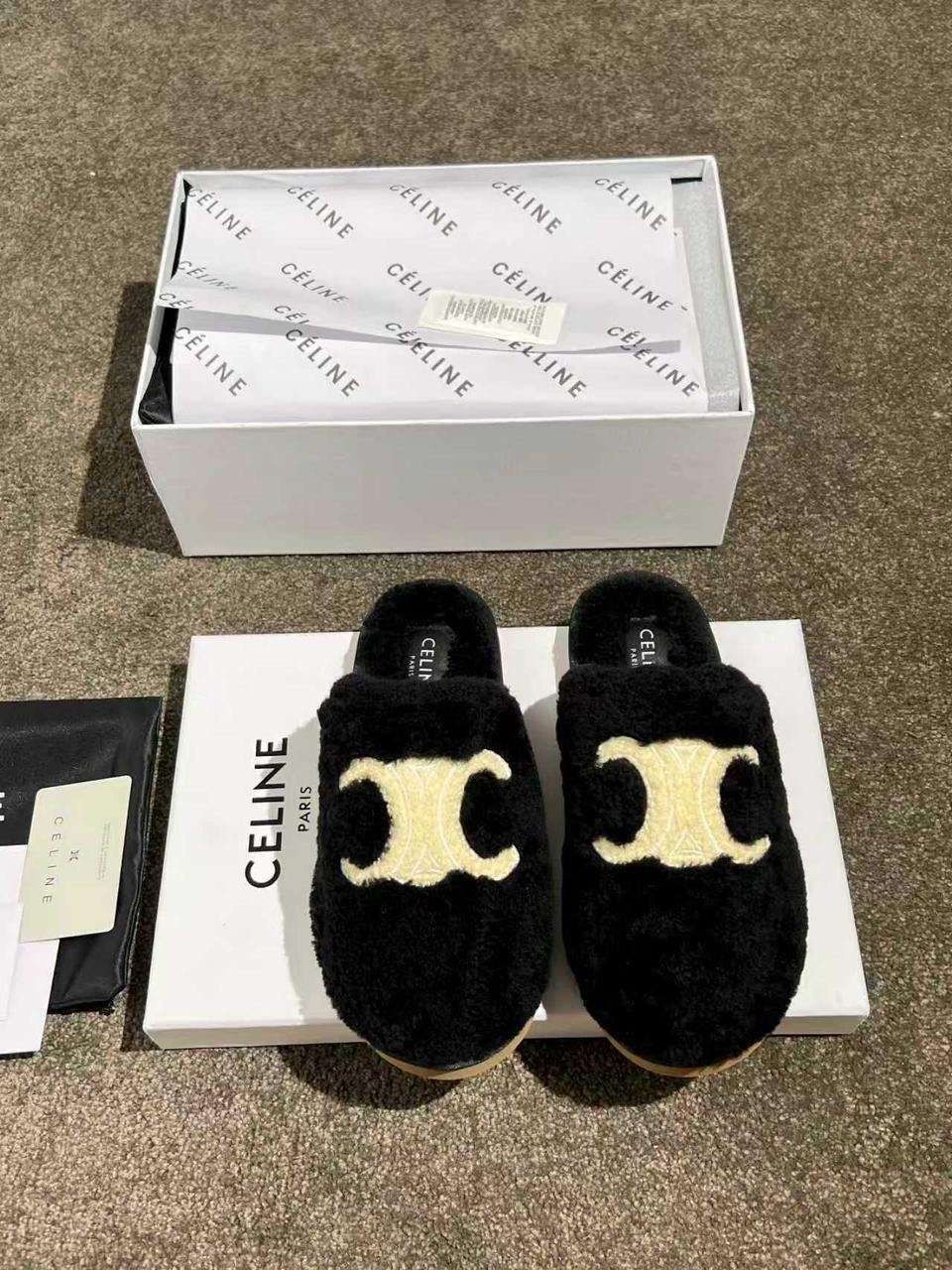 тапочки celine,тапочки женские,,меховые тапочки,тапки