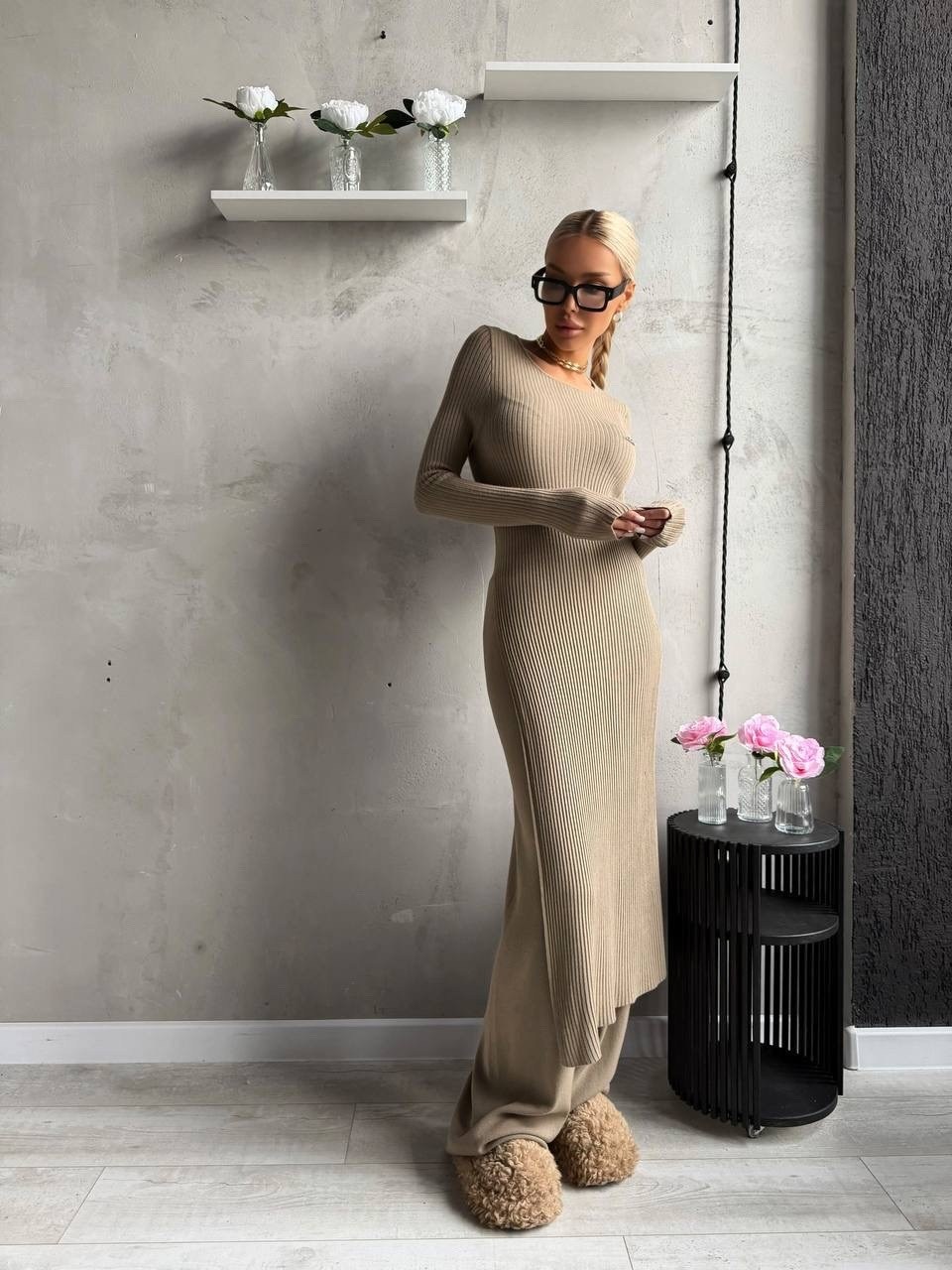 трикотажное платье,вязаное платье макси,платье лапша трикотажное макси ze fashion,платье женское лапша,платье лапша с длинными рукавами dea apparel