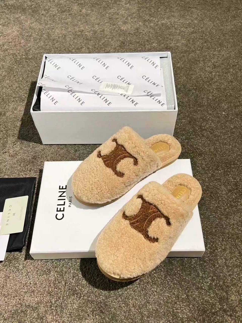 тапочки celine,тапочки женские,,меховые тапочки,тапки