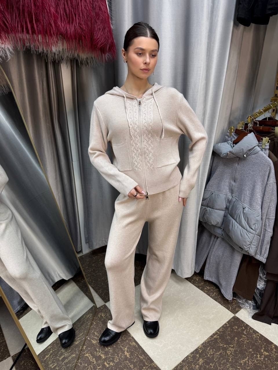 кашемировый костюм с капюшоном loro piana,женский свитер с капюшоном на молнии молочный,костюм с джемпером,кашемировый костюм с капюшоном женский копии люкс лора пьяно,женский костюм loro piana 2026 м