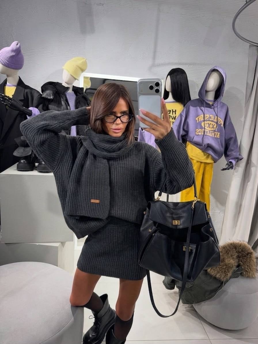 костюм платье и свитер теплый anh's store,свитер оверсайз,вязаные платья,белый свитер оверсайз,свитер оверсайз удлиненный