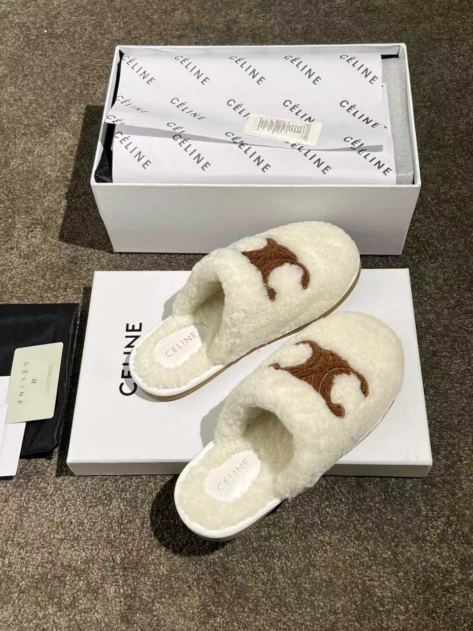 тапочки celine,тапочки женские,,меховые тапочки,тапки