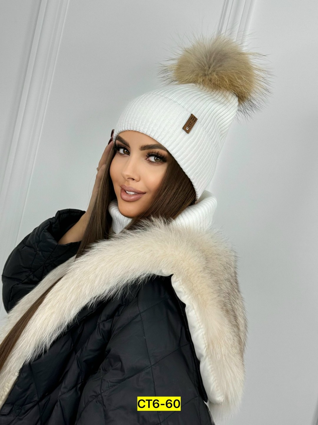 шапка зимняя теплая с помпоном вязаная aliku,шапка с натуральным помпоном,женская шапка,зимние шапки,зимние шапки с помпоном