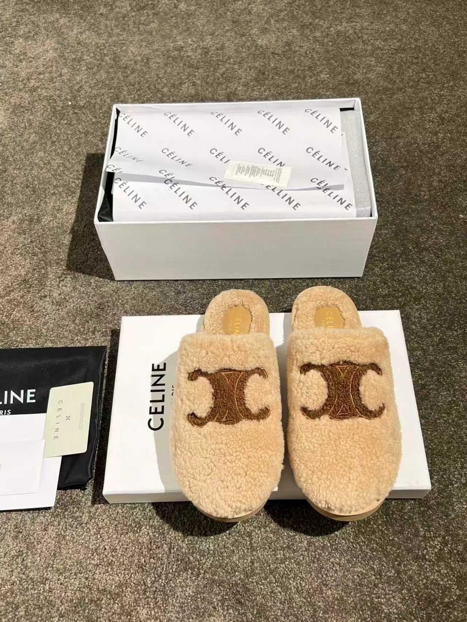 тапочки celine,тапочки женские,,меховые тапочки,тапки