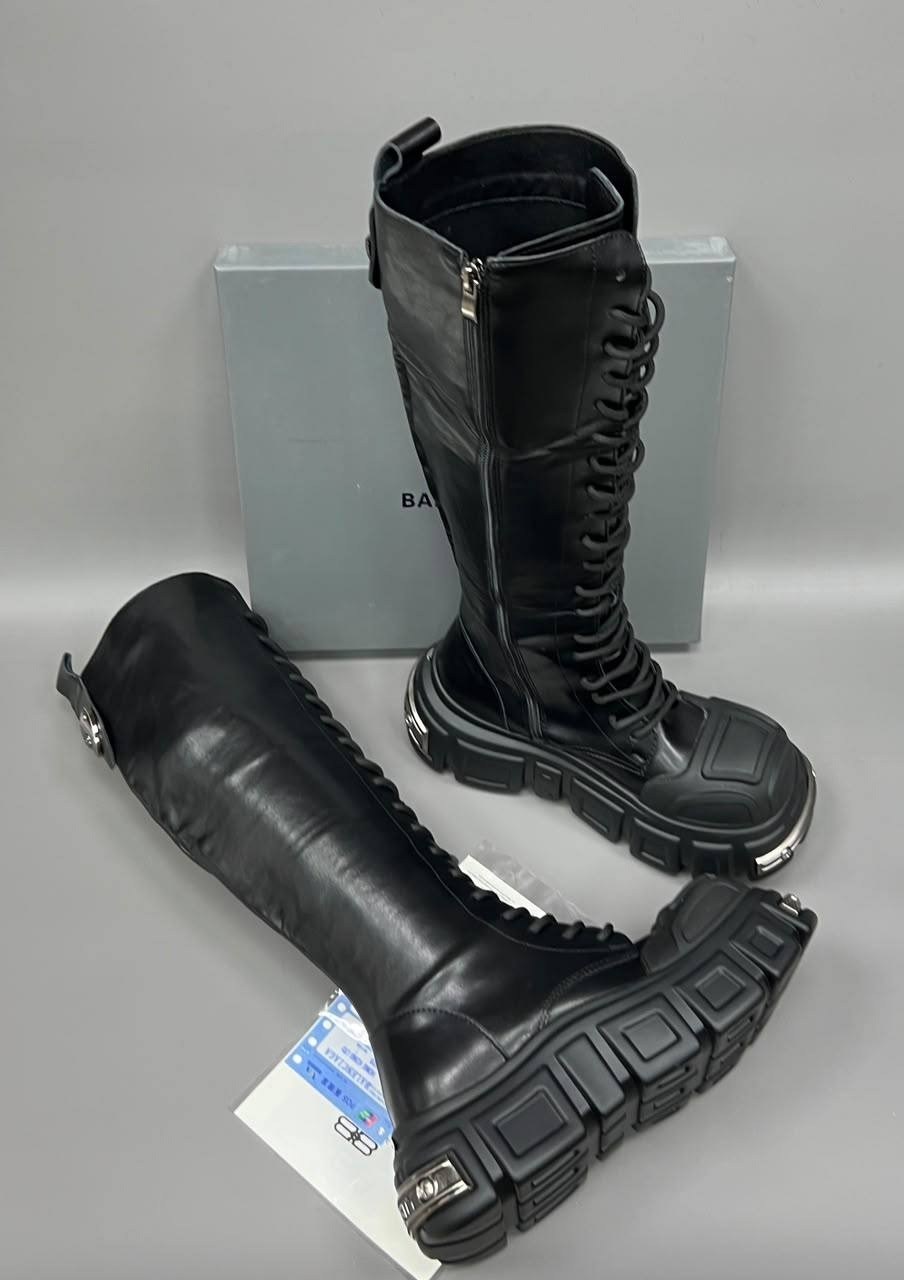 сапоги balenciaga,,ботинки balenciaga,balenciaga женские кожаные сапоги на шнуровке чёрного цвета,высокие сапоги