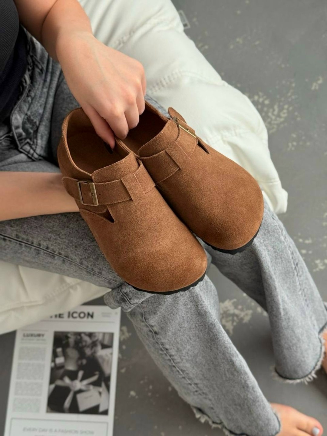 ,сабо замшевые закрытые биркинштоки birkenstock, женская,женские мокасины, повседневные
