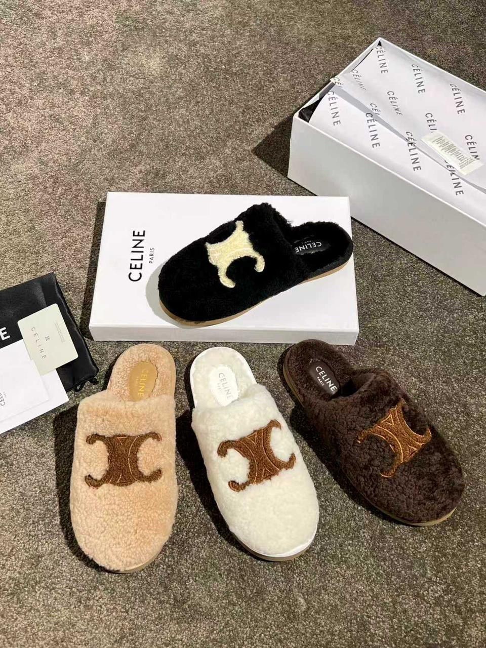 тапочки celine,тапочки женские,,меховые тапочки,тапки
