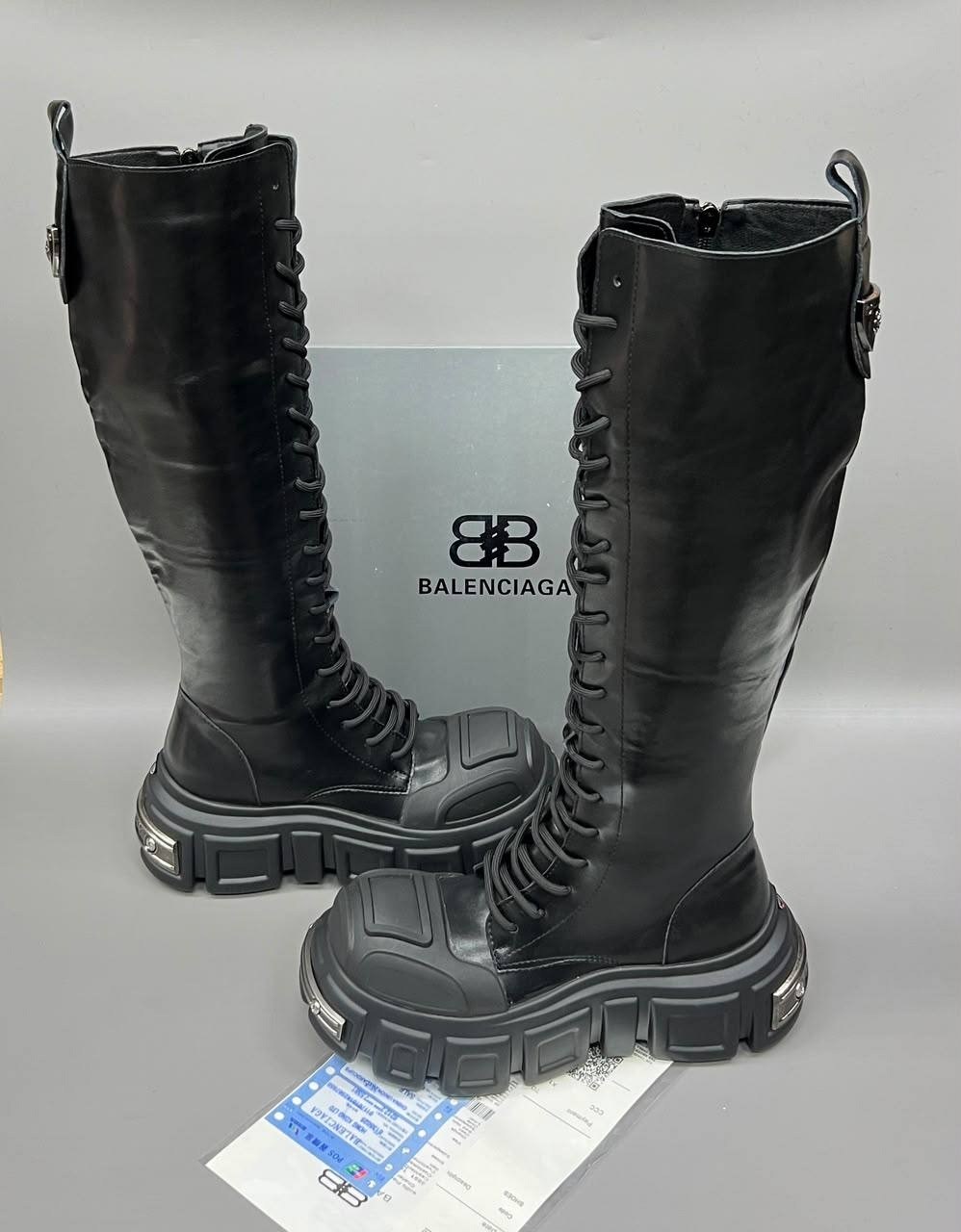сапоги balenciaga,,ботинки balenciaga,balenciaga женские кожаные сапоги на шнуровке чёрного цвета,высокие сапоги