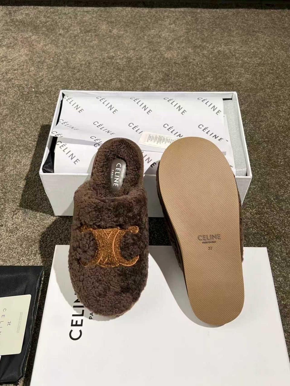 тапочки celine,тапочки женские,,меховые тапочки,тапки