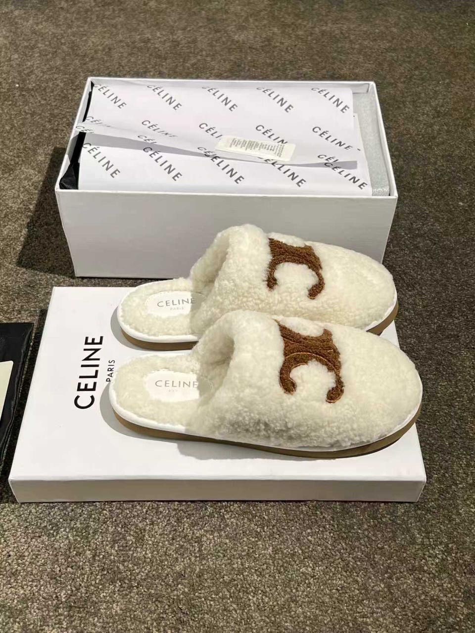 тапочки celine,тапочки женские,,меховые тапочки,тапки
