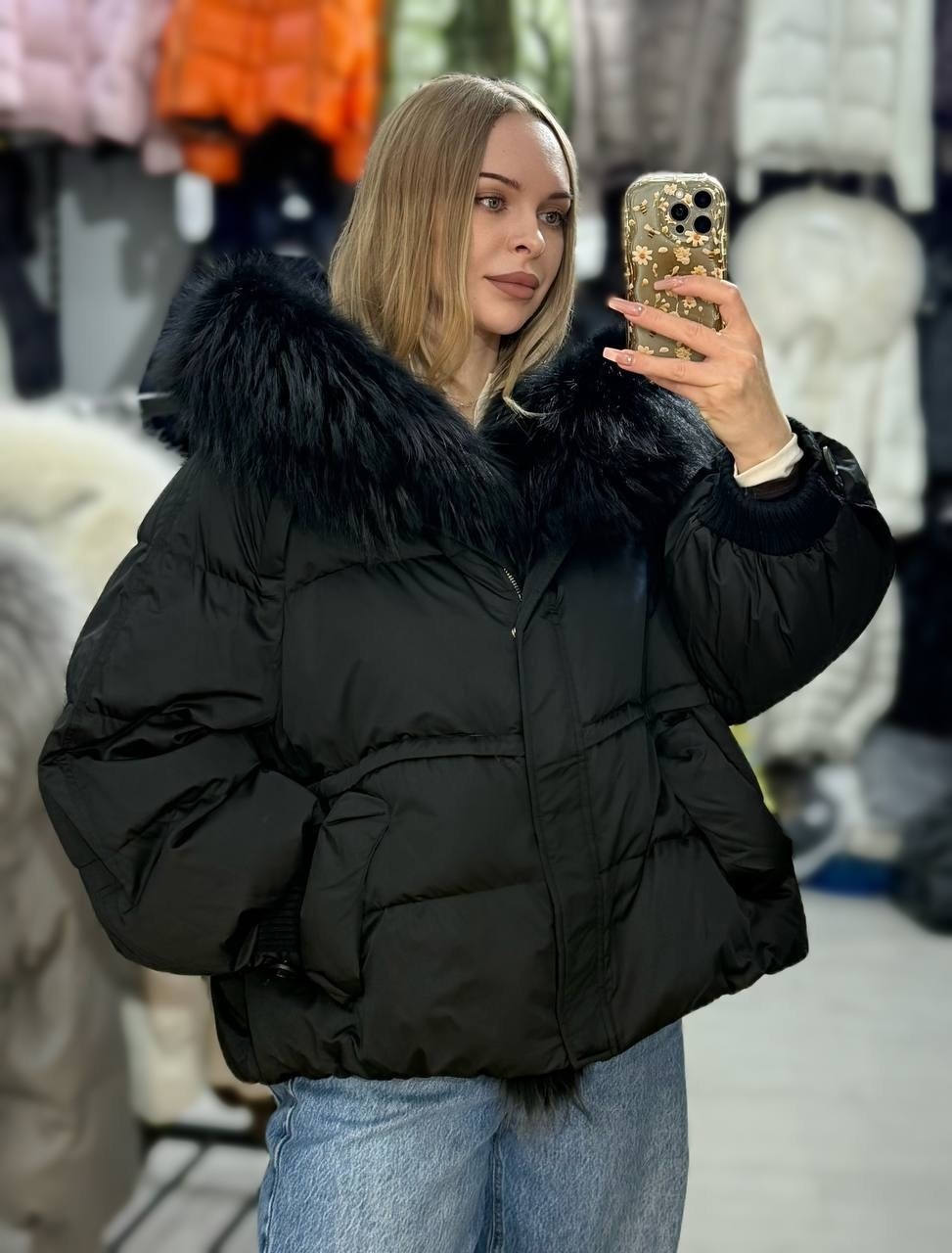 короткий пуховик,пуховик,куртка зимняя женская,женский пуховик,пуховик с натуральным мехом