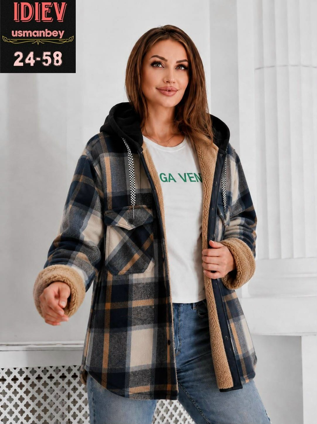 худи оверсайз теплая в клетку удлиненная roza fashion,кофта женская,рубашка с капюшоном,куртка женская,рубашка на меху