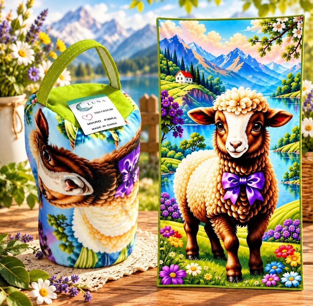 овечка с ягненком,полотенца махровая,ягненок козел,овечка,ягнёнок