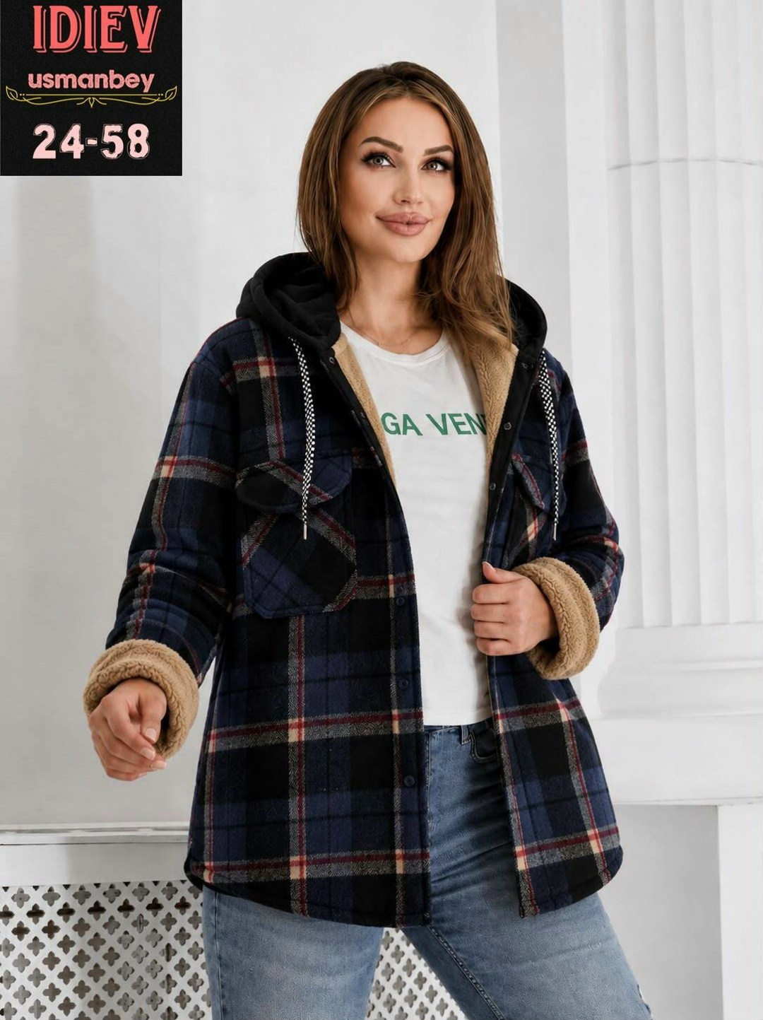 худи оверсайз теплая в клетку удлиненная roza fashion,кофта женская,рубашка с капюшоном,куртка женская,рубашка на меху