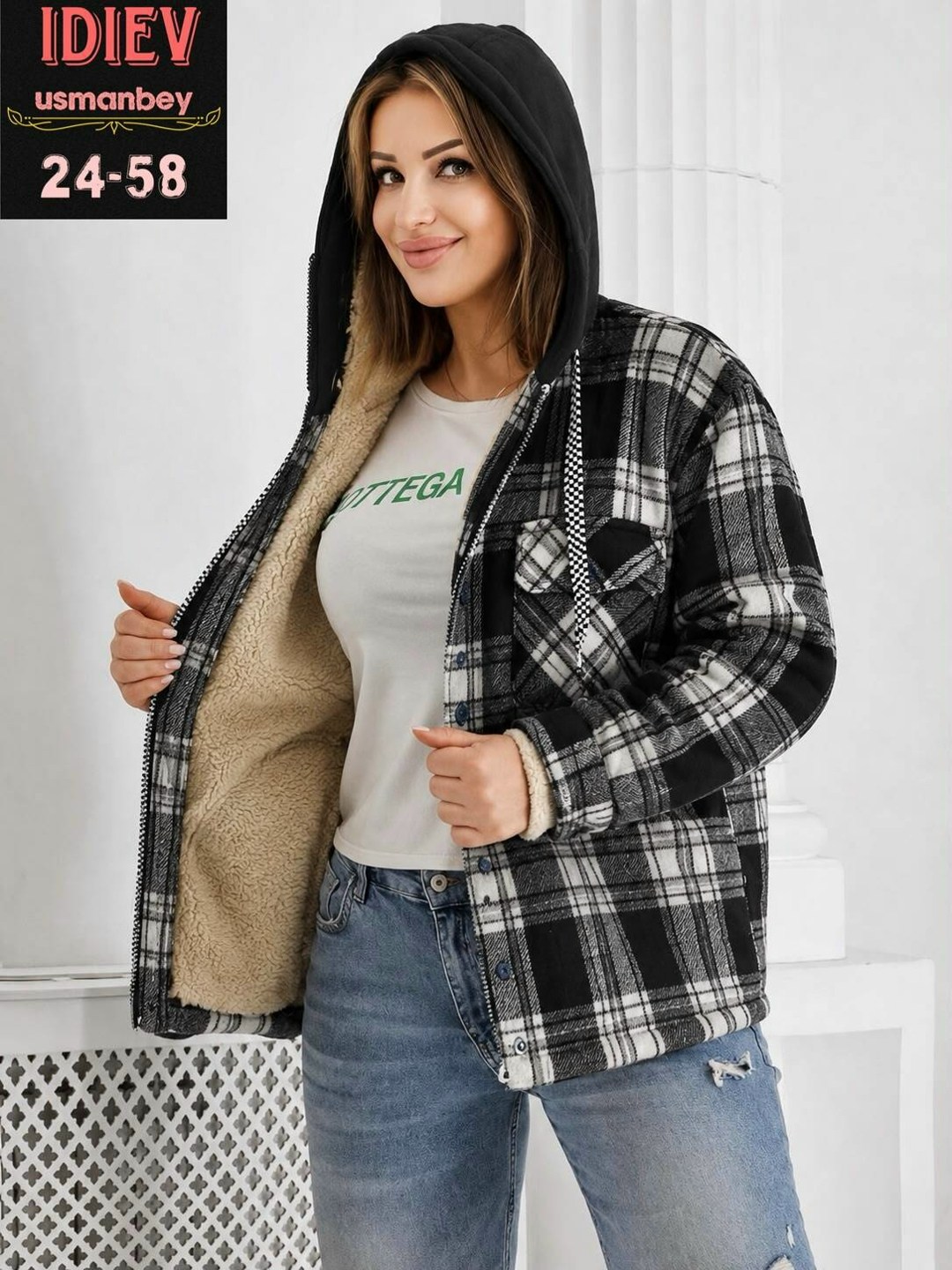 худи оверсайз теплая в клетку удлиненная roza fashion,кофта женская,рубашка с капюшоном,куртка женская,рубашка на меху